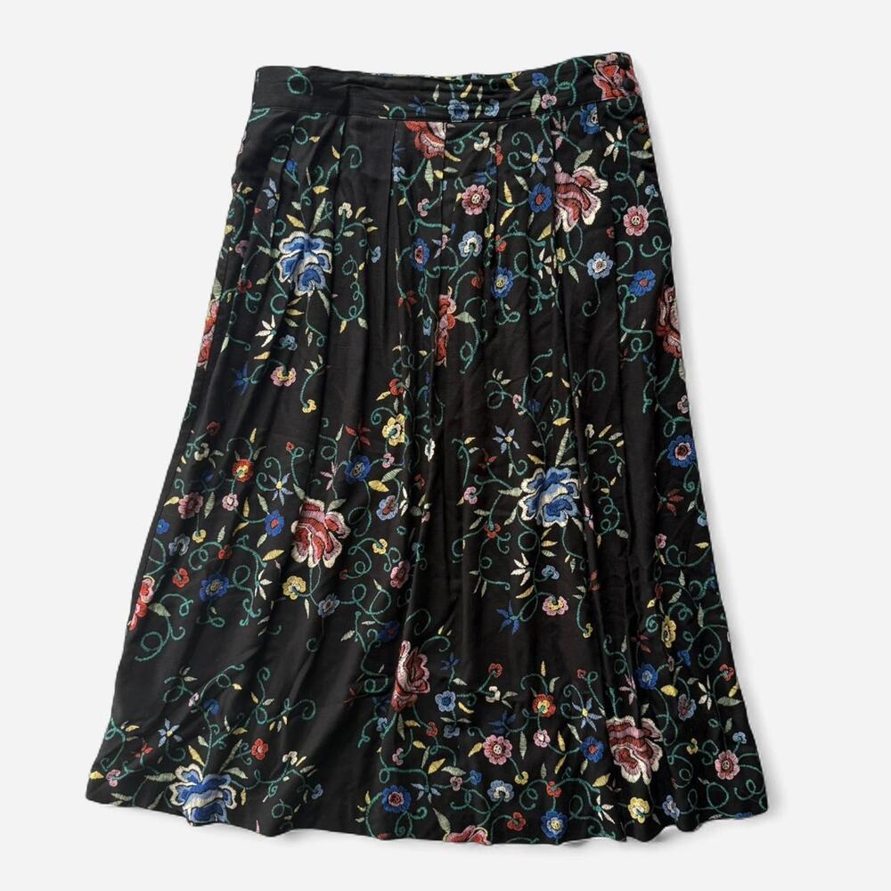 Worthington Black Floral Embroidered Print Skirt